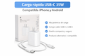 Cargador USB-C 35W + Cable USB-C a USB-C – Carga Rápida Compatible iPhone y Android